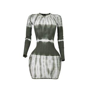 🌿 Plus Size Tie-Dye Ribbed Long Sleeve Mini Dress – Trendy & Sexy